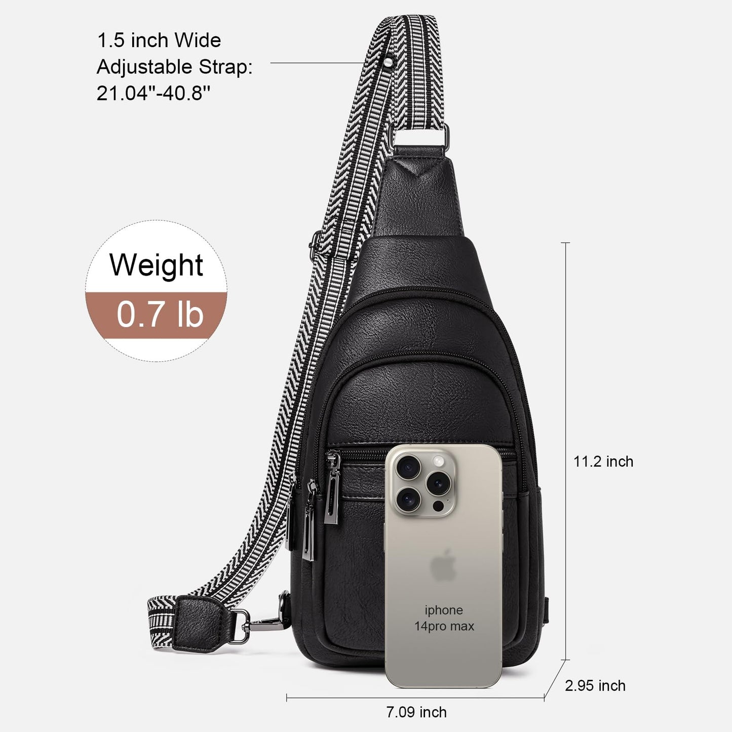cakang Crossbody Bags for Women Leather Sling Bag Crossbody Purse Travel Chest Bag Trendy with Anti Theft Back Pocket Black