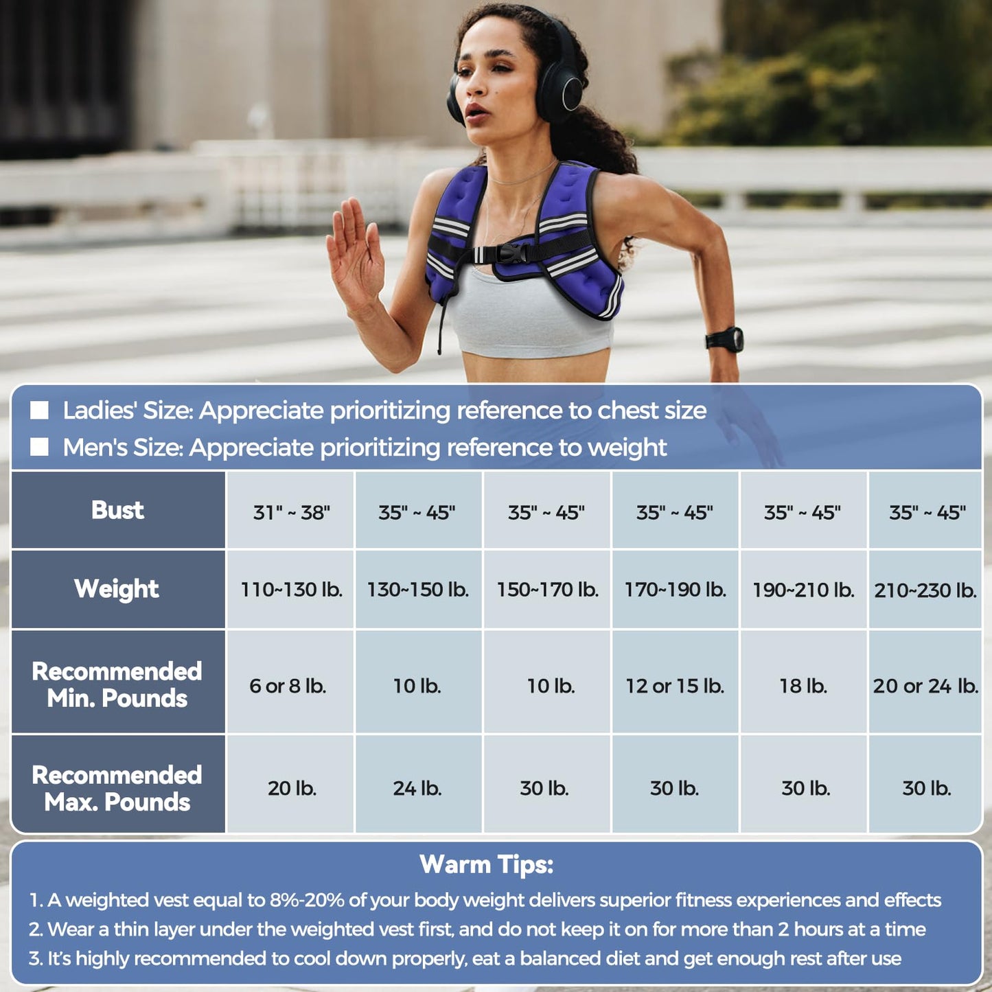 Zeerun Weighted Vest, 6lb/8lb/10lb/12lb/15lb/18lb/20lb/24lb/30lb for Men Women, Reflective Stripe Adjustable Buckle, Comfortable Durable Rucking Vest for Walking Running Strength Training, 6LBS-Purple
