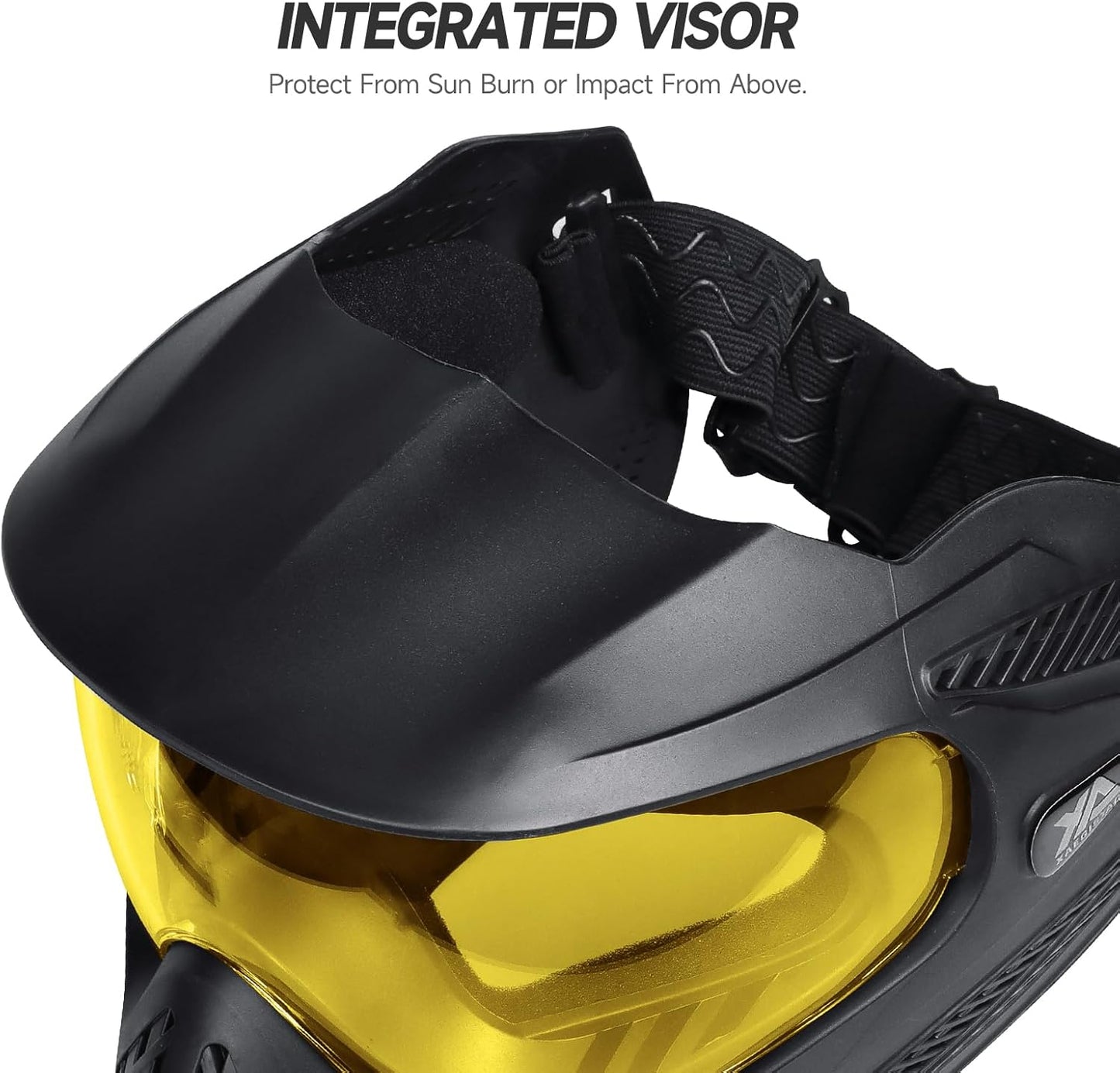 Xaegistac Paintball Mask - Integrated Sun Visor, Wide Field of View, Anti-Fog, Adjustable Headband