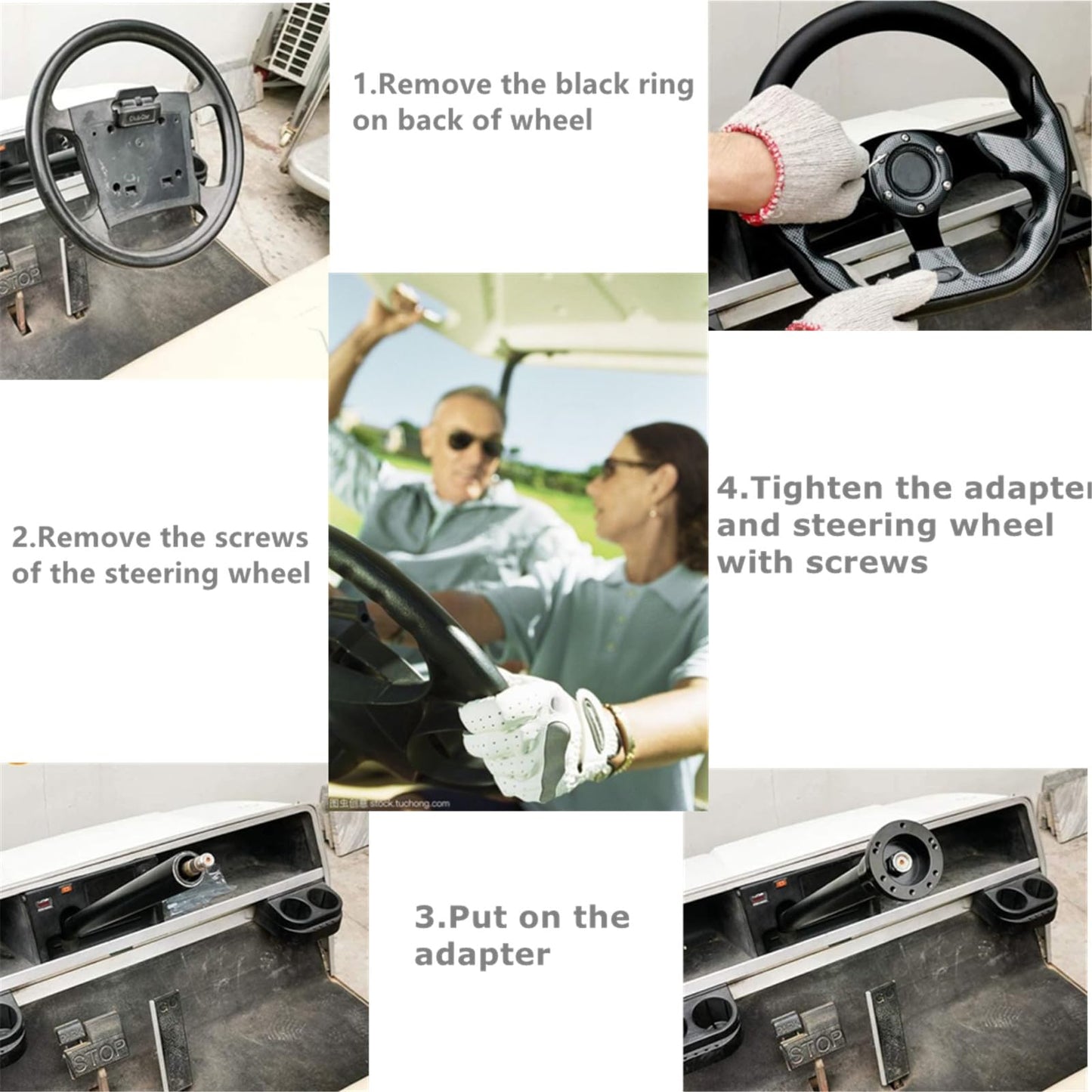 Golf Cart Steering Wheel,Universal Golf Cart Skid Steering Wheel,for Club Car EZGO RXV and TXT, Yamaha, Precedent Tempo (Blackgrid)