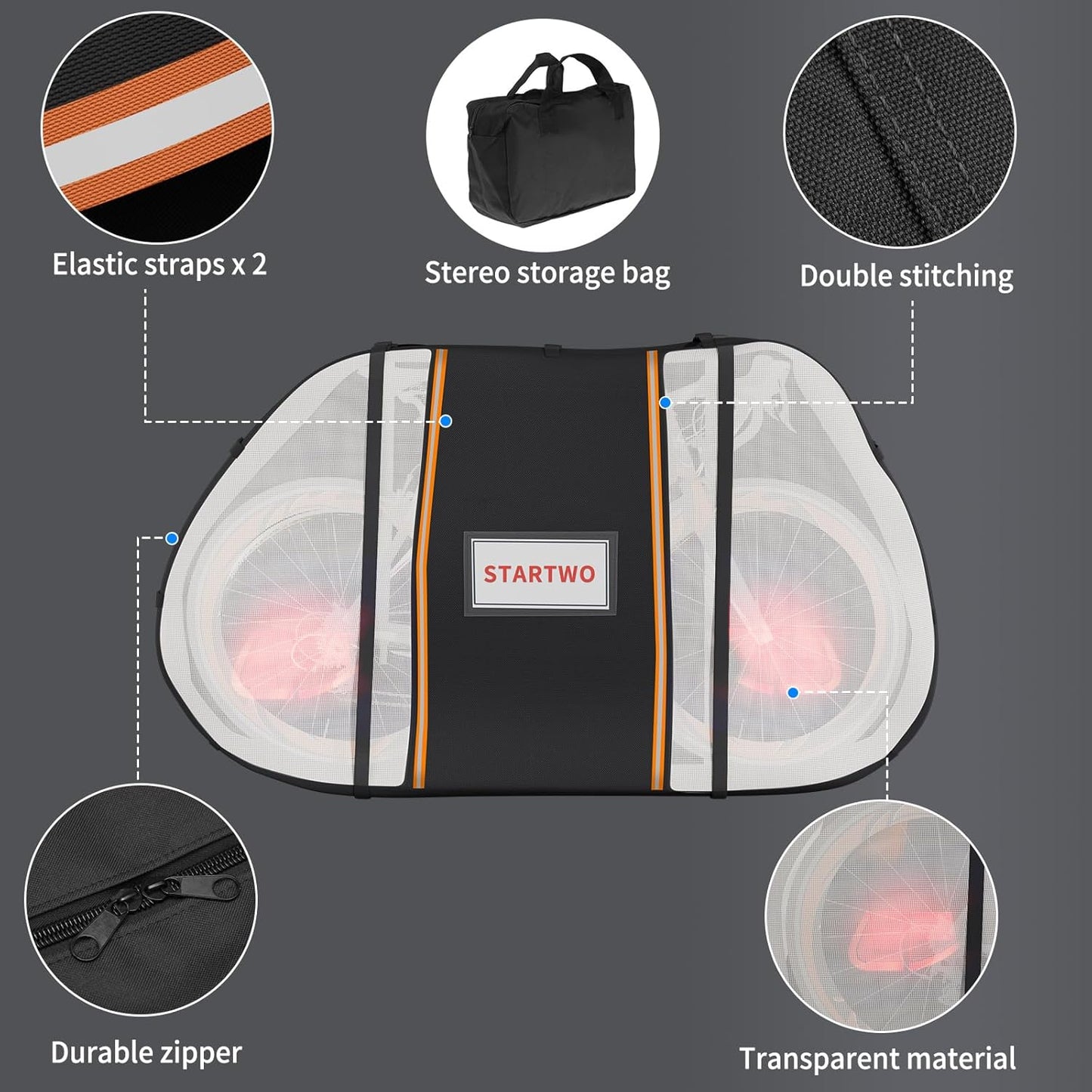 STARTWO Waterproof Bike Cover - Outdoor Storage for 2 Bikes with Elastic Straps & License Plate Window