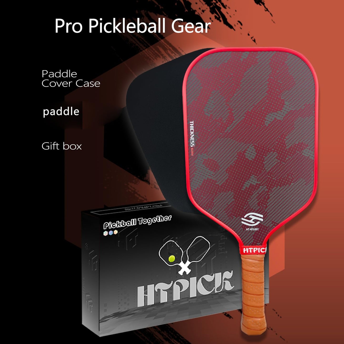 Pickleball Paddles, Professional Carbon Fiber Pickleball Paddle with 16mm Strong Honeycomb Core Designed for Ultimate Spin & Consistency
