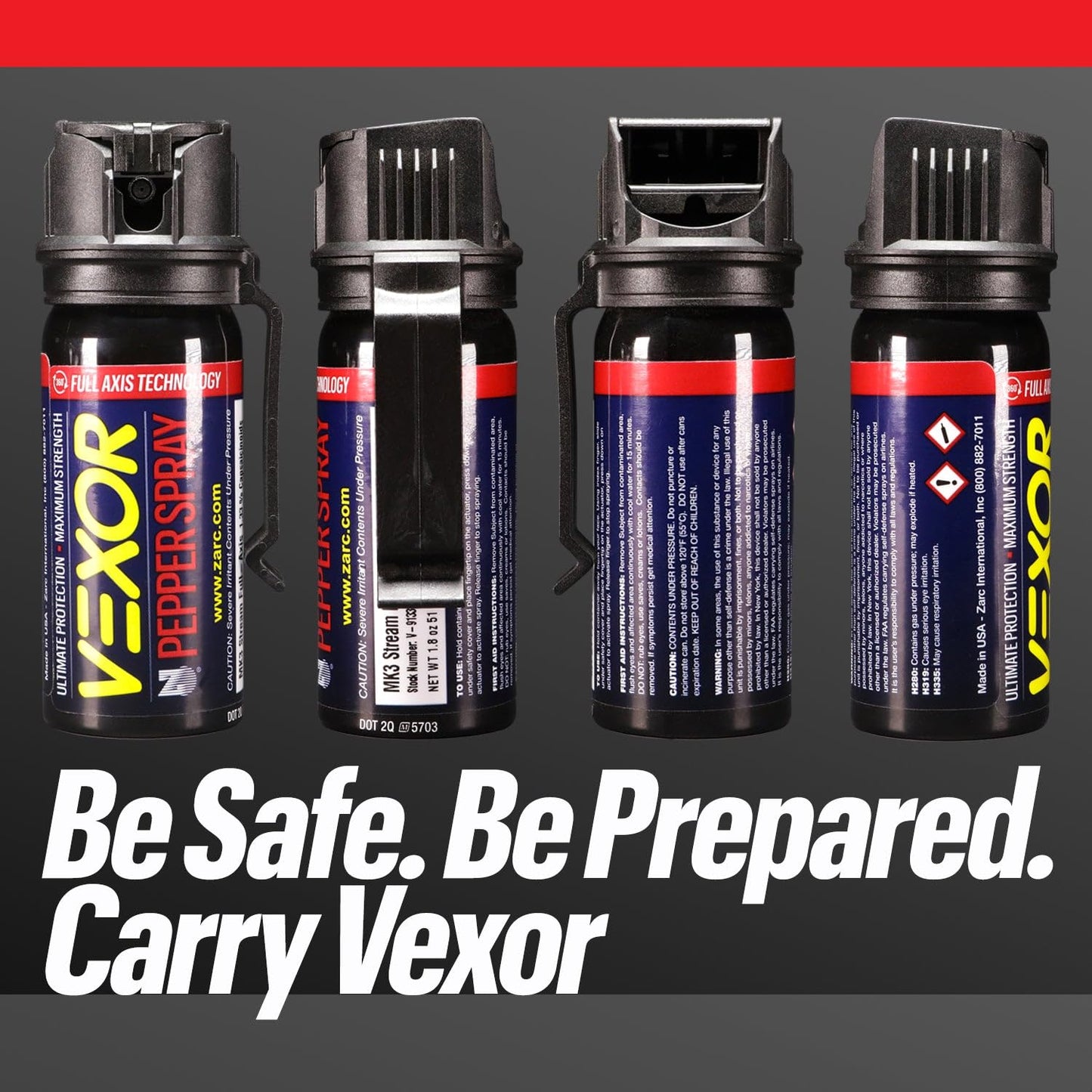 Vexor Maximum Strength Pepper Spray with Belt Clip, 20-Foot Range, Capability, and Flip Top Safety - 1 Pack