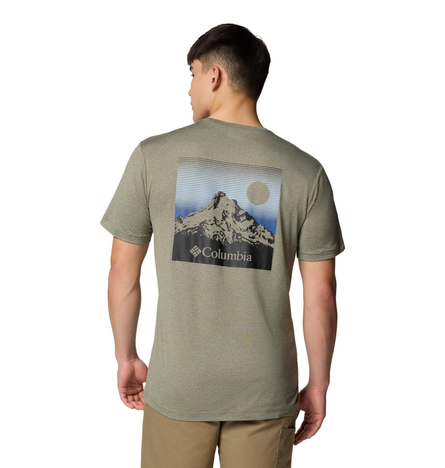 Columbia Men's Kwick Hike Back Graphic Short Sleeve Tee, Stone Green Heather/Linear View Multi, X-Large