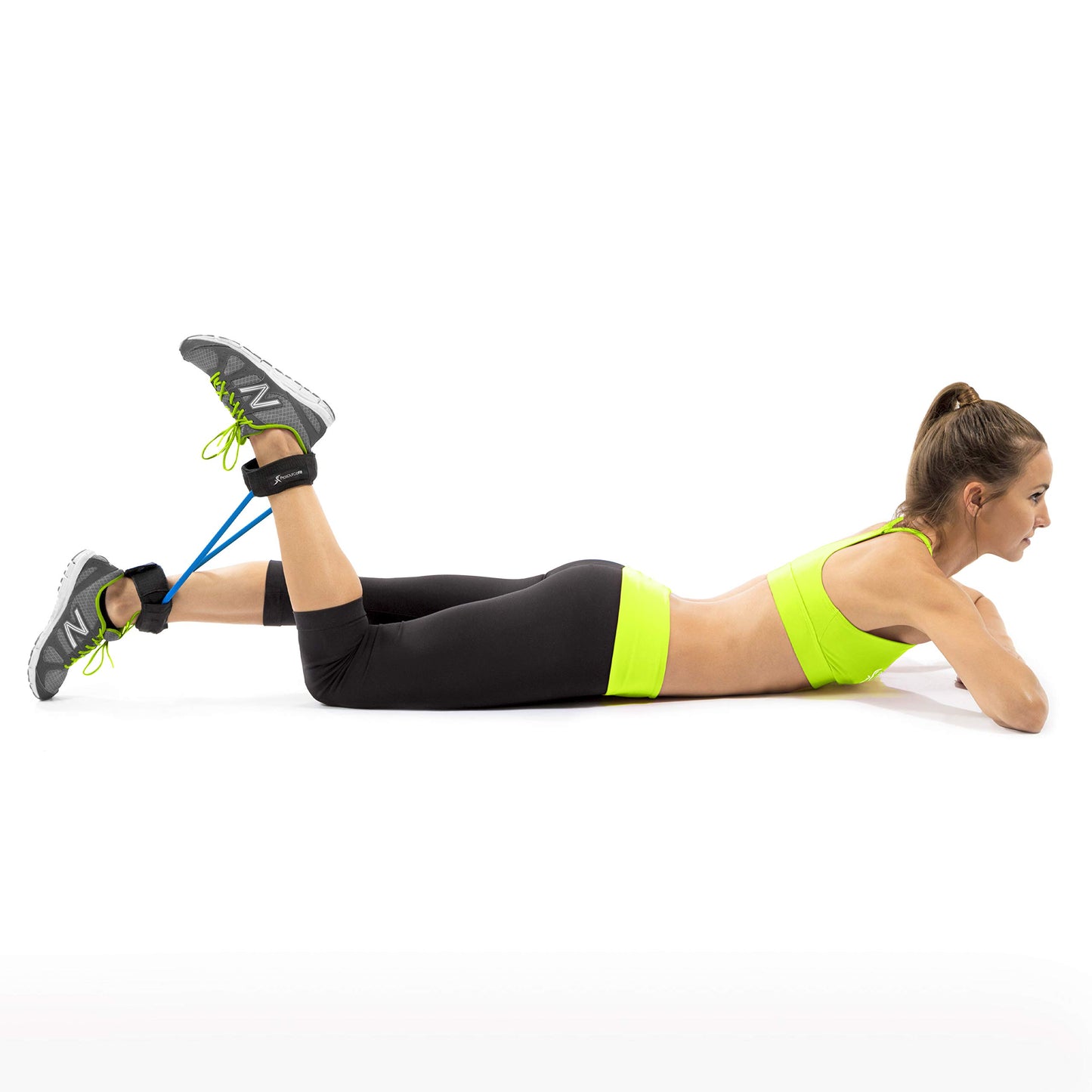 ProsourceFit Leg Resistance Exercise Band Heavy Duty Tube, 15-20 pounds with Padded Ankle Cuffs for Lower Body Workouts
