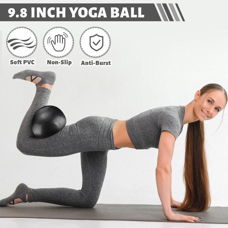 RoundFunny Pilates Ring Circle Set 18 Pcs Exercise Equipment Accessories for Women Workouts Pilates Ball Stretching Strap Magic Circle Yoga Ring Gym Back Bag Resistance Band Anti Slip Socks(Black)