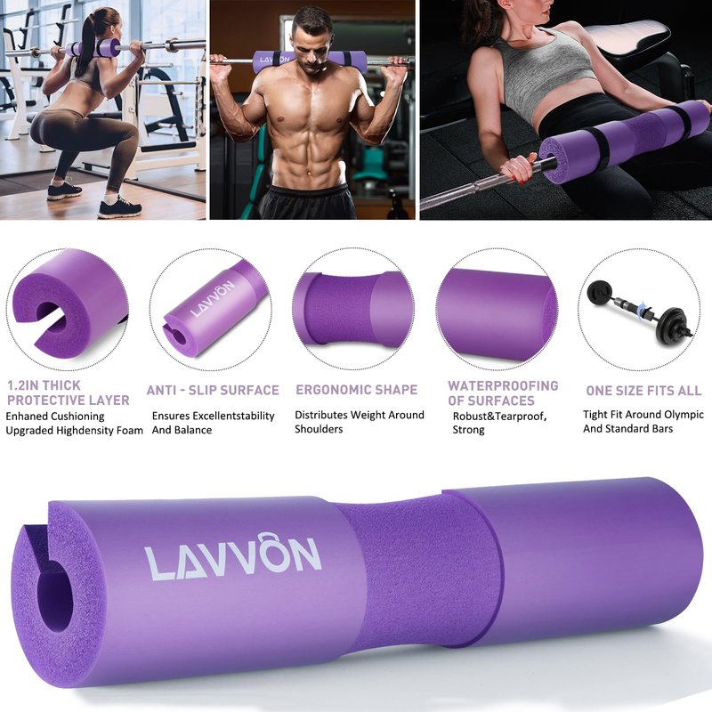 Squat Pad Set - Foam Barbell Pad for Squats Cushion, Lunges & Bar Padding for Hip Thrusts -Standard Olympic Weight Bar Pad,Gym Accessories for Women(Ankle Straps,Wrist Straps for Weightlifting)(Purple)
