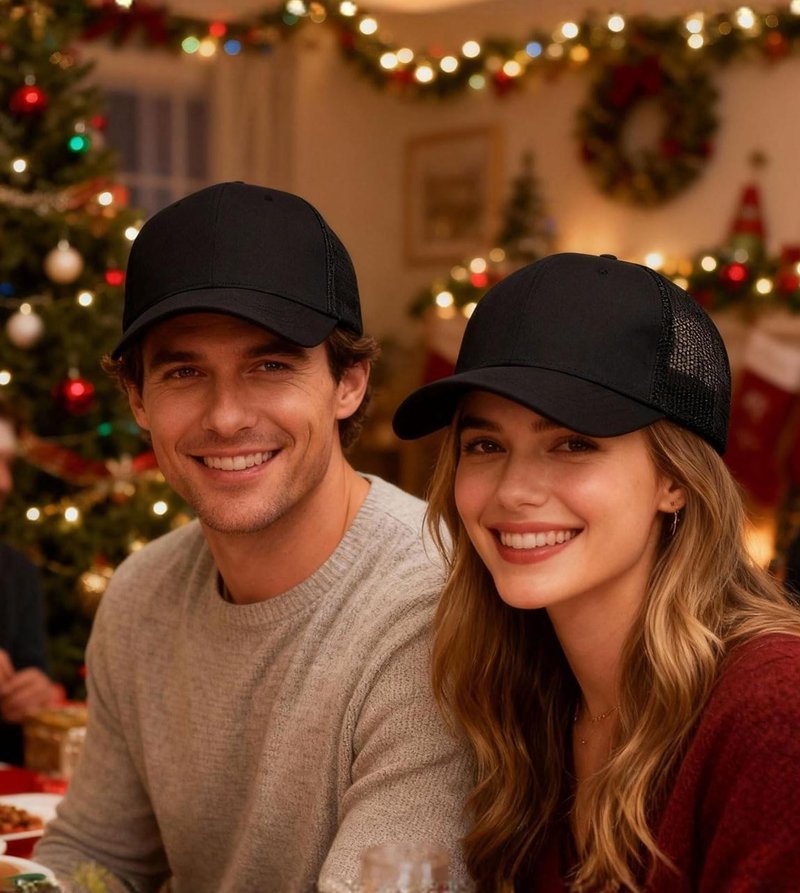 Qoyupuza 2-Pack Breathable Mesh Snapback Trucker Hats, Adjustable Baseball Caps for Men Women, Black & Black