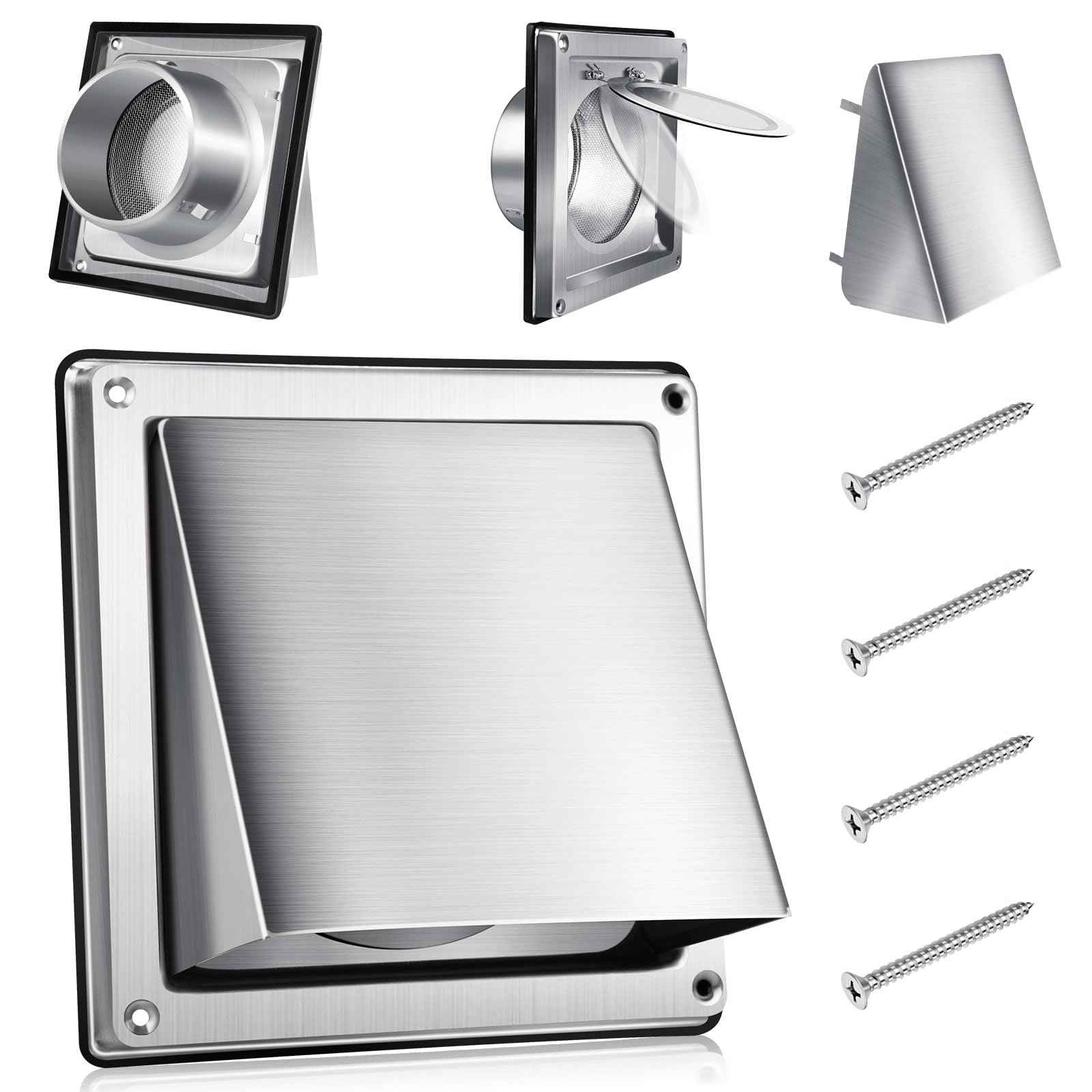 5 Inch Metal Dryer Vent Cover External Extractor Wall Vent Cushioned Stainless Steel Outdoor Dryer Vent Cover Outside Airflow Vent Replacement Hood