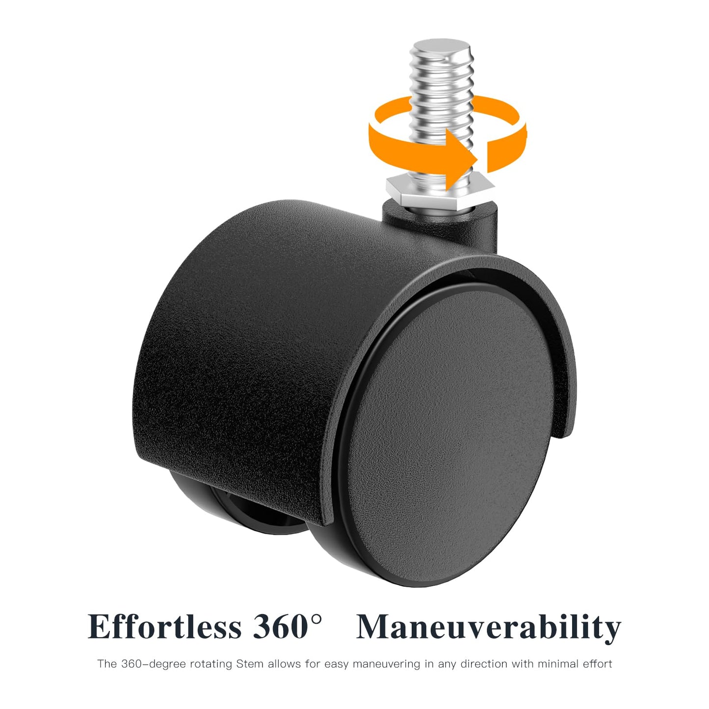 ANDUTEES 2 Inch Furniture Stem Casters Set of 4, Threaded Stem Diameter 5/16" Plastic Caster Wheels, Black Swivel Small Castors with T-Nuts, for Table, Cabinet, Storage Rack