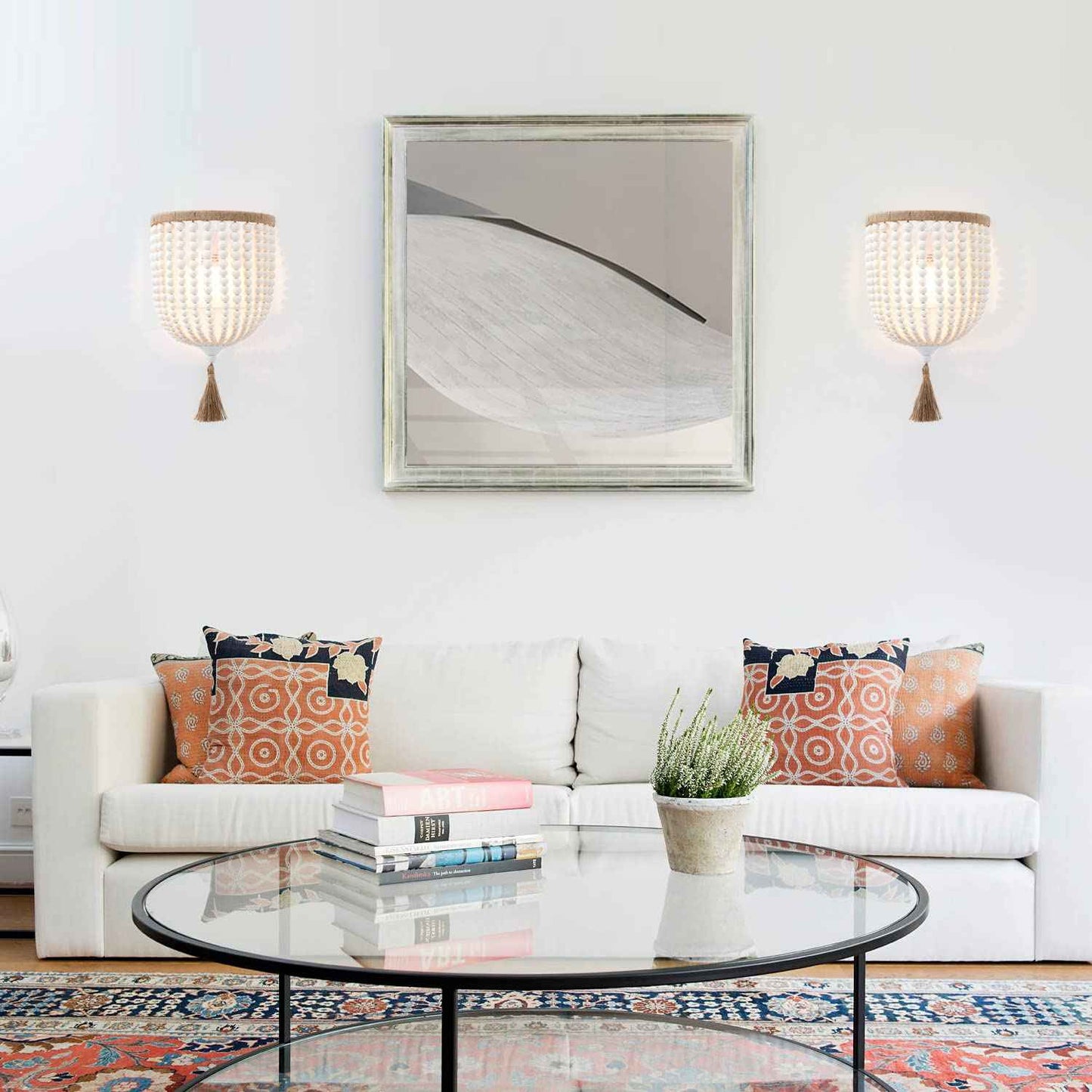 VILUXY Bohemia Wood Beaded Wall Sconces Bedside Antique Rustic Wall Sconce Lighting Fixture White Finishing for Bedroom, Hallway, Entryway, Passway, Bathroom, Vanity 2 Pack