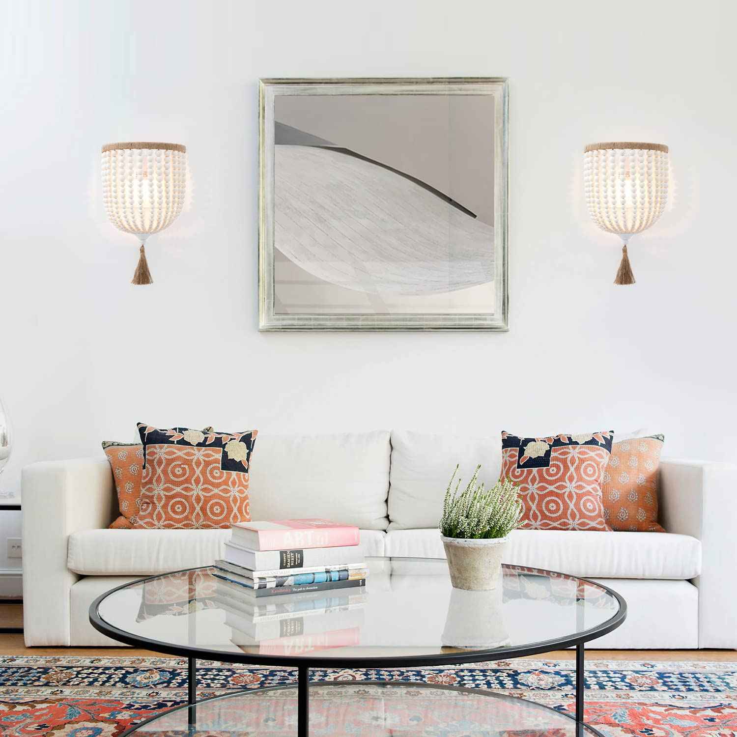 VILUXY Bohemia Wood Beaded Wall Sconces Bedside Antique Rustic Wall Sconce Lighting Fixture White Finishing for Bedroom, Hallway, Entryway, Passway, Bathroom, Vanity 2 Pack