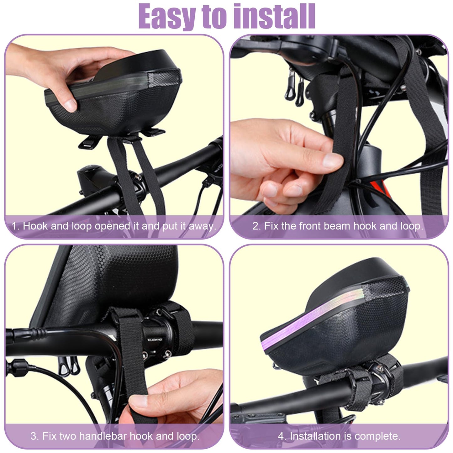 JLNGTHONG Bike Phone Holder, Bicycle Front Frame Handlebar Bag EVA Hard Shell Waterproof Bike Accessories with Touch-Screen and Rain Cover for Phones under 6.9''