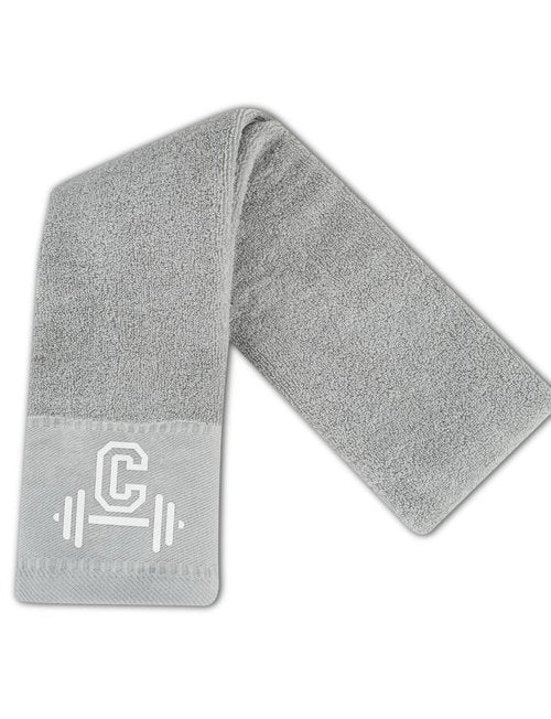 CybGene Gym Towel, Personalized Workout Gifts for Men, Women, Sports Lover, Exercise Fitness Gift for Gym Enthusiast on Birthday, Christmas, Soft and Absorbent Towel, Gray, Initial C