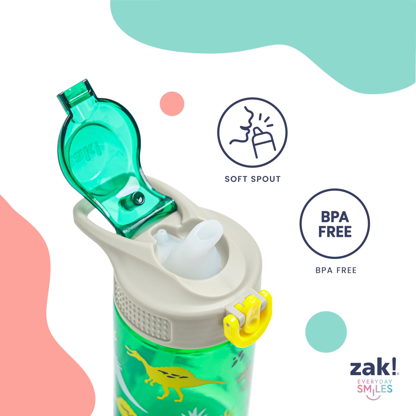 Zak Designs Hot Wheels Sage Kids Water Bottle For School or Travel, 16oz Durable Plastic Water Bottle With Straw, Handle, and Leak-Proof, Pop-Up Spout Cover, 2-Pack Set (Monster Trucks)