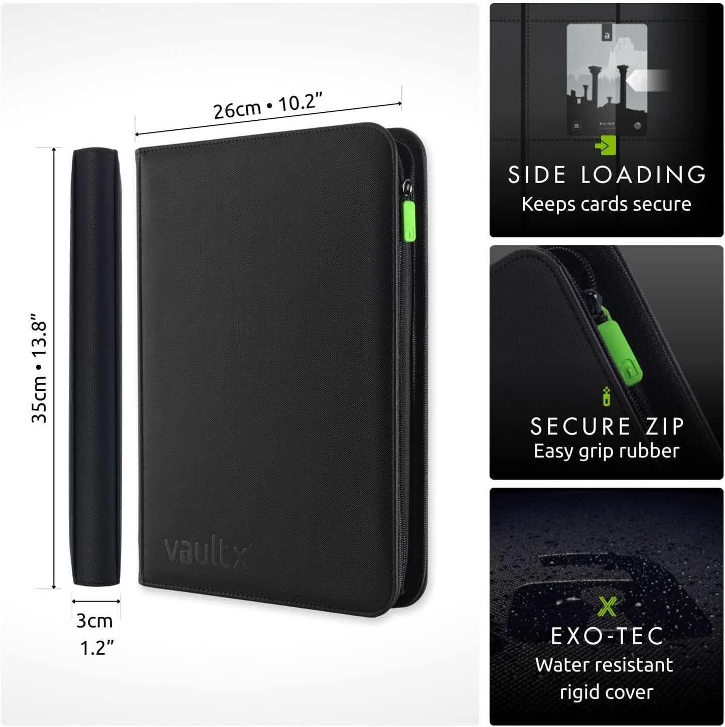 Vault X 9 Pocket Trading Card Binder - Premium Exo-Tec Material, Holds 360 Cards, Black