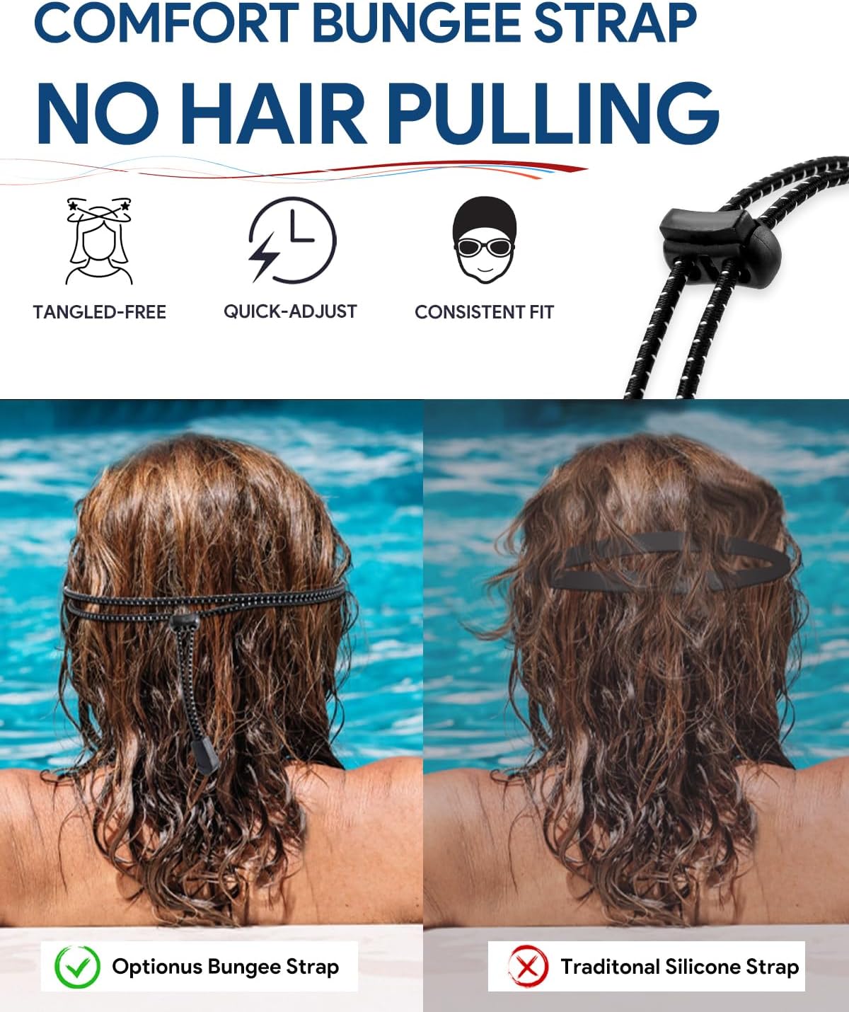 Polarized Swim Goggles by [Brand Name] - Anti-Fog, No Hair Pulling Bungee Strap | Ideal for Adults
