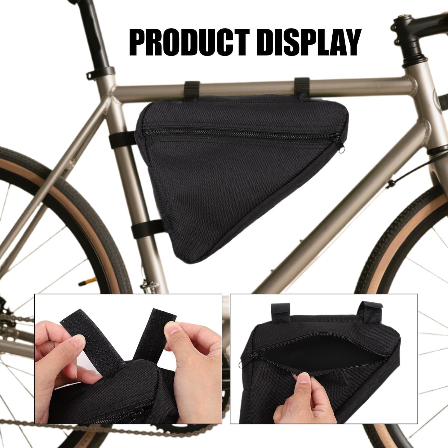 GUSDYIT 2Pcs Bike Frame Bag with 20Pcs Reflective Stickers, Triangle Small Bicycle Storage Pack Cycling for Road Mountain