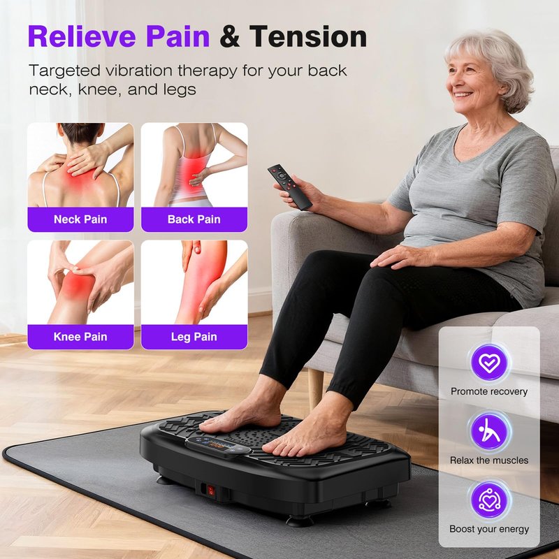 Taevno Vibration Plate Exercise Machine, Compact Vibration Platform for Full Body, Vibrating Plate for Lymphatic Drainage with Resistance Bands(Lacquer Black)