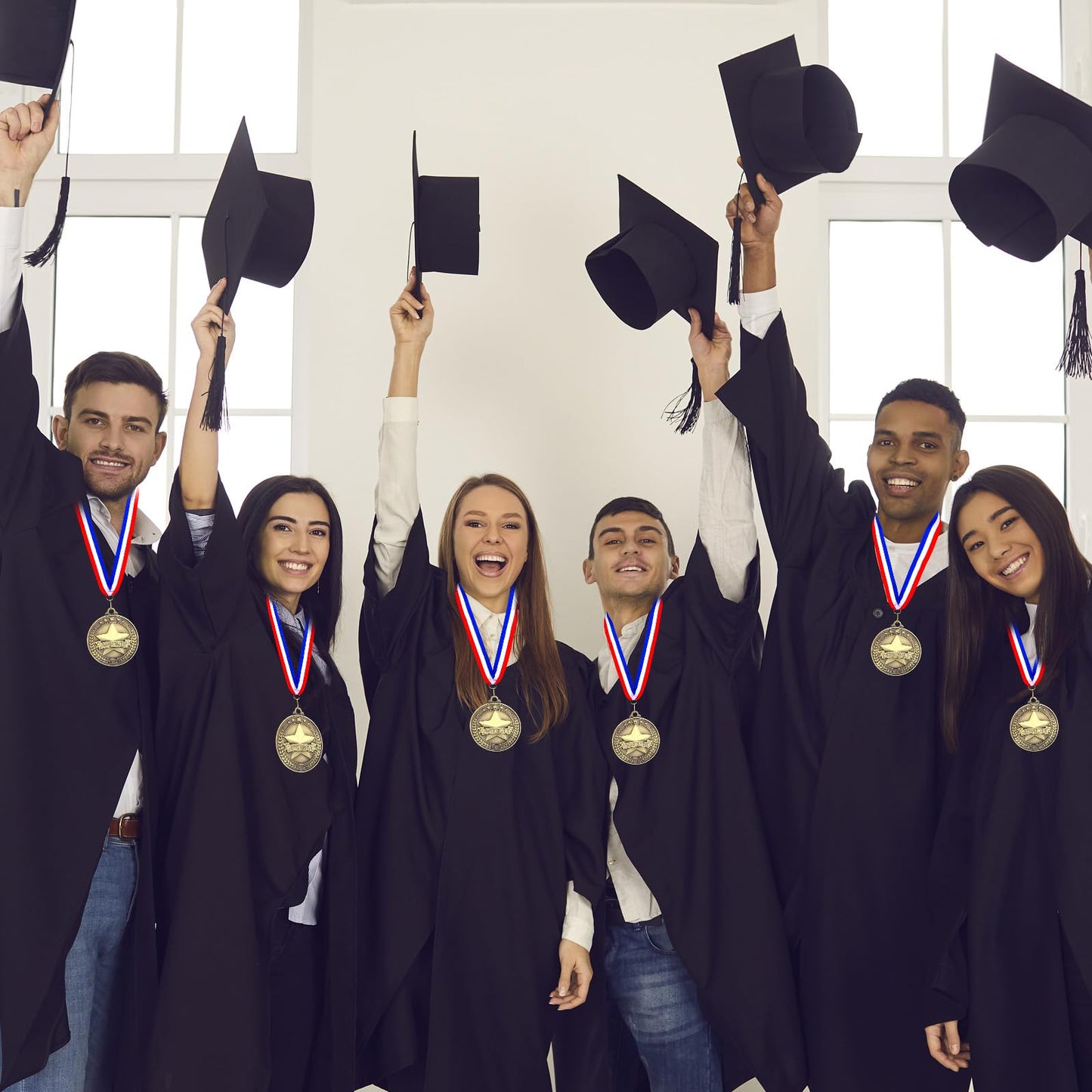 Quelay 20 Pcs 2'' Awards Medals with Neck Ribbons Winner Gold Medals Bulk Metal Trophy Award Prize Gift for Competitions School Education Tournaments Party Favor(Achievement)