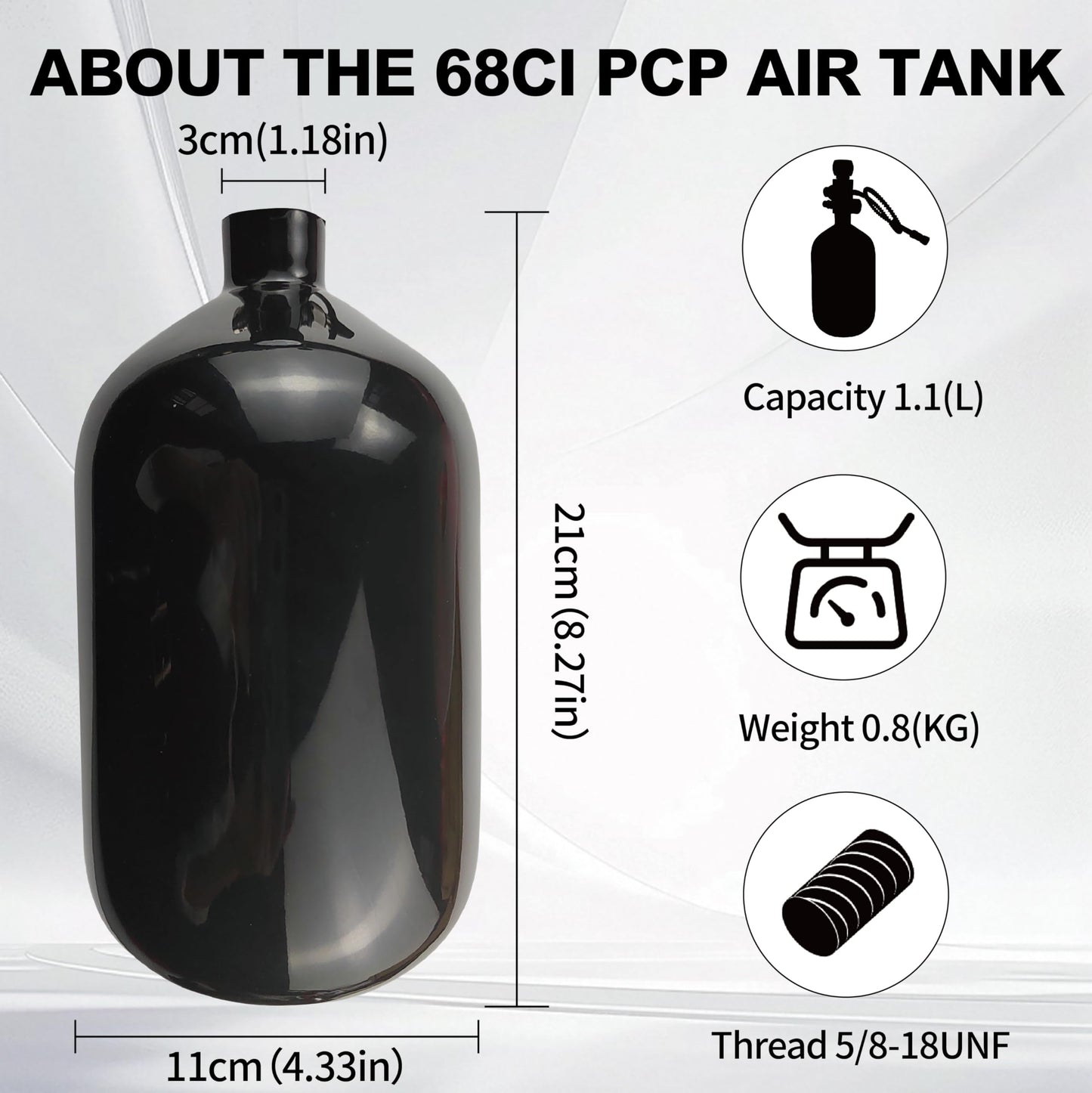 DOT 68ci 4500psi Black Carbon Fiber Paintball Tank With Dual Gauge Valve