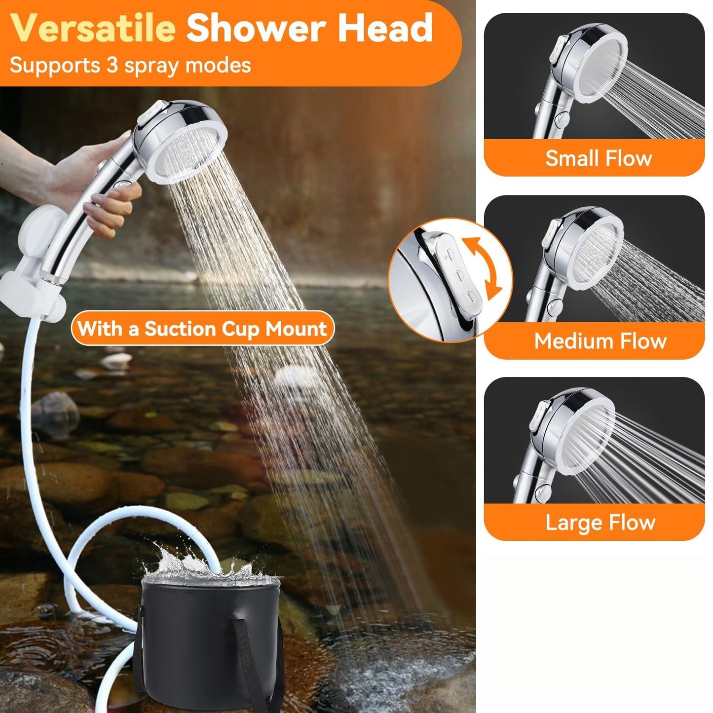 FIRINER Portable Camping Shower, 7800mAh Rechargeable Outdoor Shower Kit with Heater, Intelligent LED Display, IPX8 Waterproof, Portable Shower for Camping, Outdoor, Travel, Car Washing, Pet Bathing
