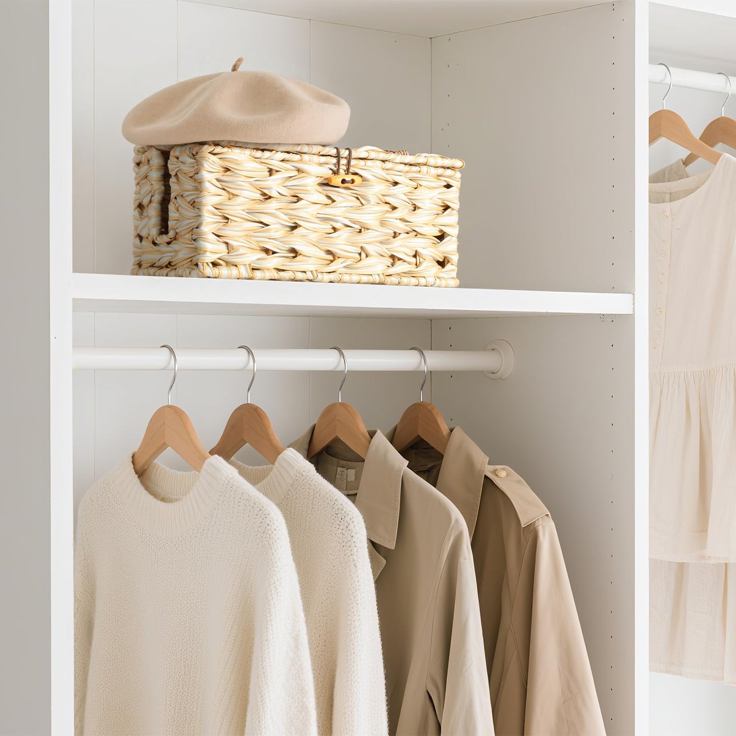 Delamu Handmade Synthetic Rattan Cable Management Box, Flat Weave Desk Organizer with Wire Management, Multi Purpose Cord Hider Box, 12.5" Lx 5.3" Wx 5.3" H, Natural & White