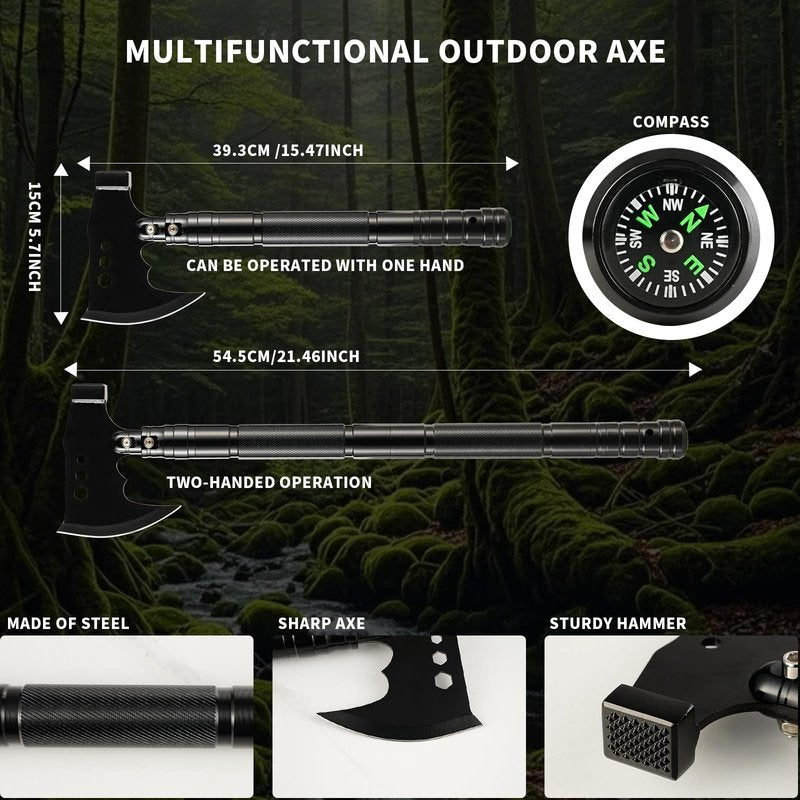 Camping Foldable Digging Shovel,MultiTool Steel Tactical Kit, Military Survival Shovel, Military Survival Gear Car, Emergency Compact, Off-Road Heavy Duty (Axe+Shovel Set)