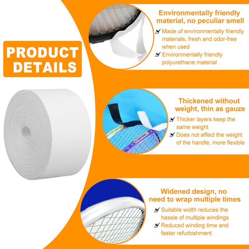 OUKENS Tennis Racket Protection Tape, 5m Premium PU Widened Squash White Racket Head Edge Protective Guard, for Tennis/Badminton/Pickleball Paddle/Golf Club, Easy Apply and No Residue