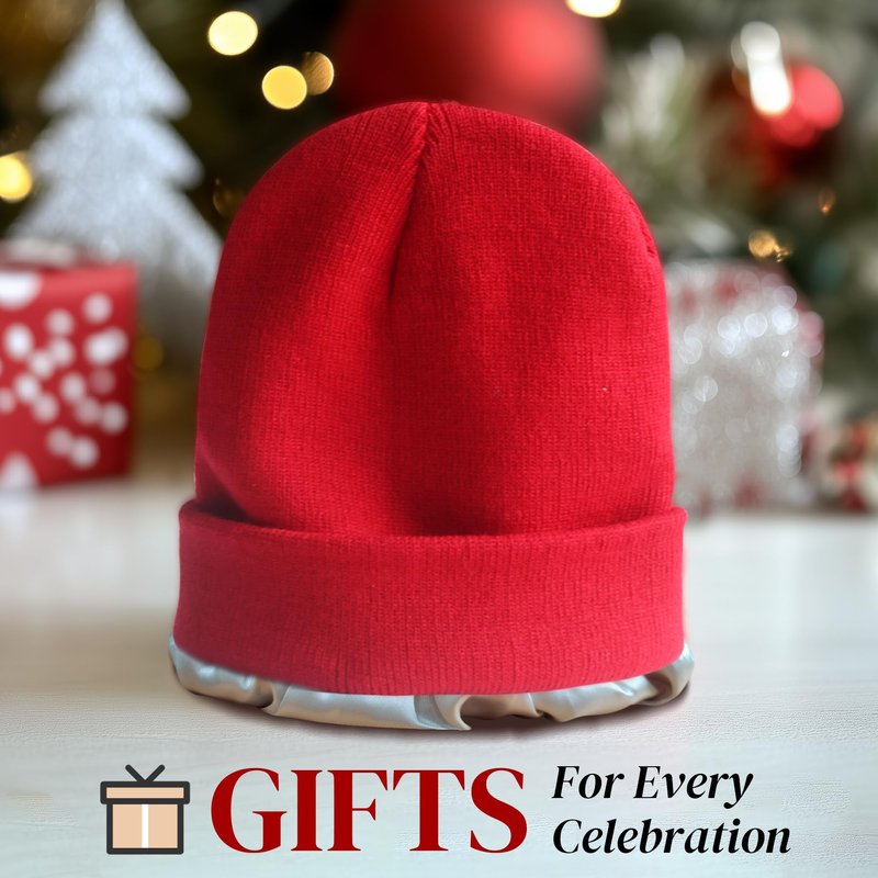 PFFY 2 Packs Womens Satin Lined Beanie Hat Silk Lining Winter Hats Beanies for Women Soft Slouchy Beanie Skull Cap Black+Black