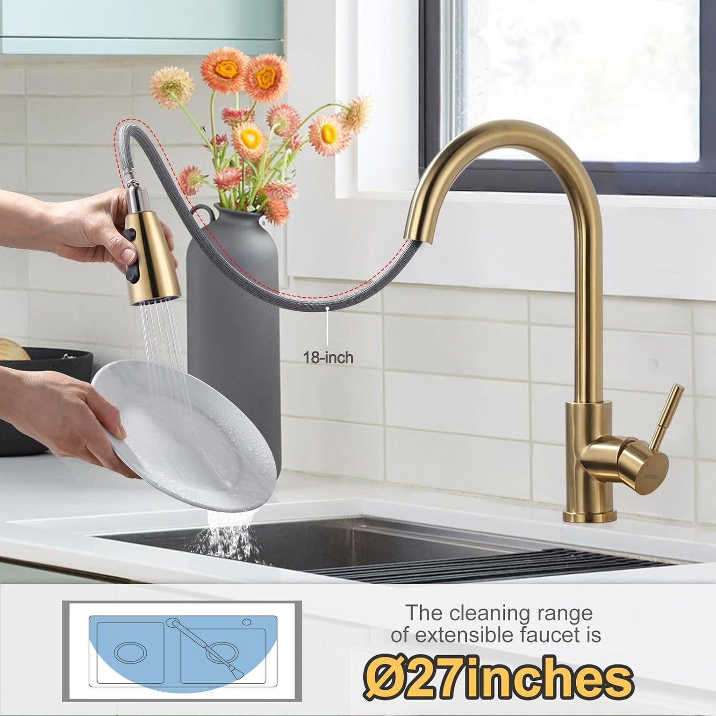Stainless Steel Kitchen Faucet Combo with Water Filter - Brushed Nickel Sink Faucet for RO Systems