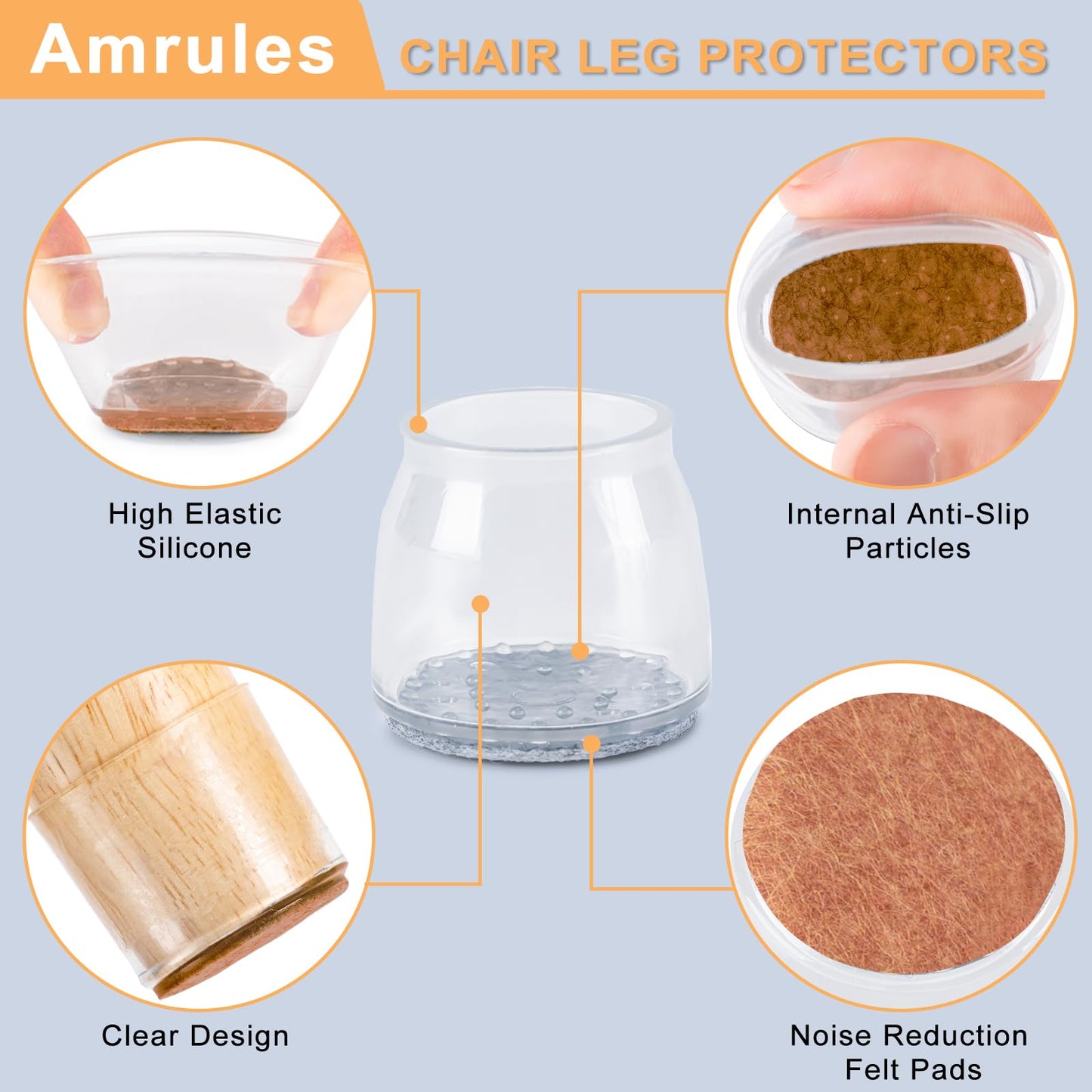 Amrules 36Pcs Round Chair Leg Floor Protectors, Silicone Chair Feet Caps to Protect Tile Floors, Felt Pads Furniture Leg Caps Covers from Scratches and Noise (Brown,Large Fit: 1.3"-2")