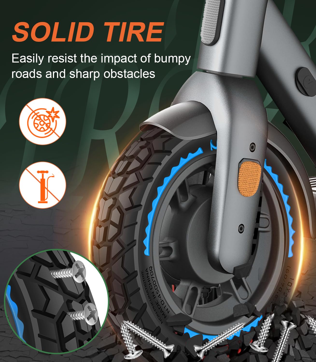 BANGTING 2PCS 60/70-6.5 Scooter Tire Tubeless - 10x2.50 Front or Rear Replacement Puncture-Proof Solid Tires, 10x2.50-6.5 Airless Off-Road Tire for Segway G30/G30D/G30LP/G30D II (Blue)