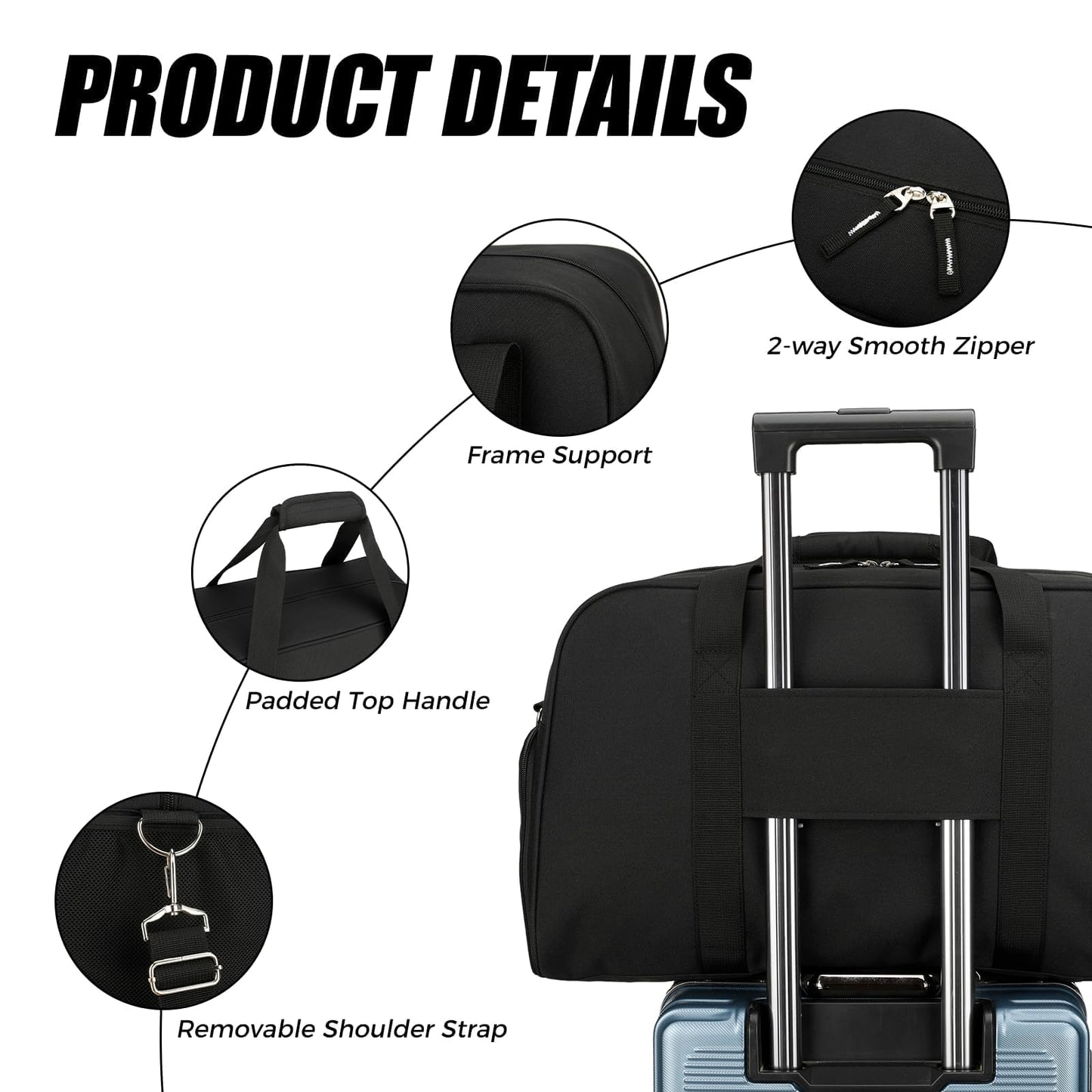Searock 45L Gym Bag for Men & Women with Shoe Compartment, 21” Large Duffle Bag for Travel, Sports, Fitness & Workout, Black