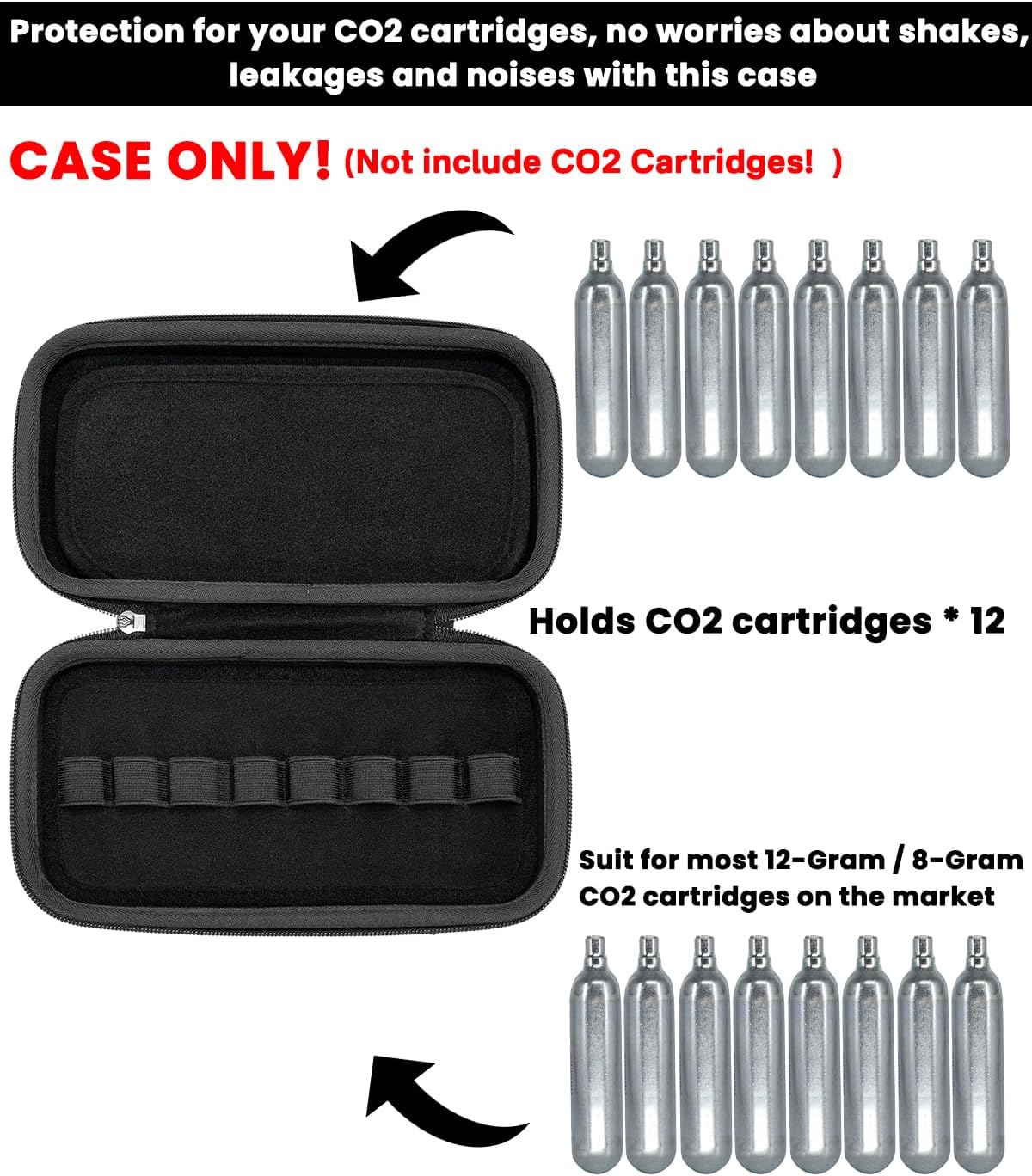 RAIACE CO2 Cartridges Storage Case - Compatible with Crosman & Umarex | Holds 12g & 8g Cartridges