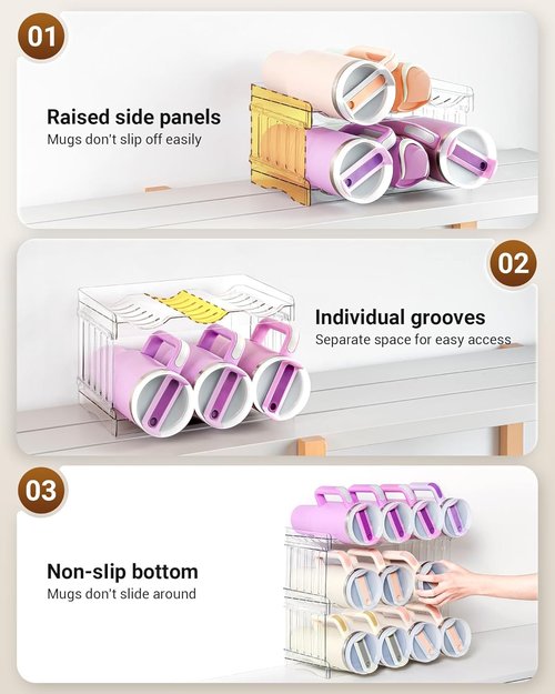 Gracenal Tumbler Organizer - Stackable 40 oz Stanley Cup Storage | 4-Pack for Kitchen & Pantry
