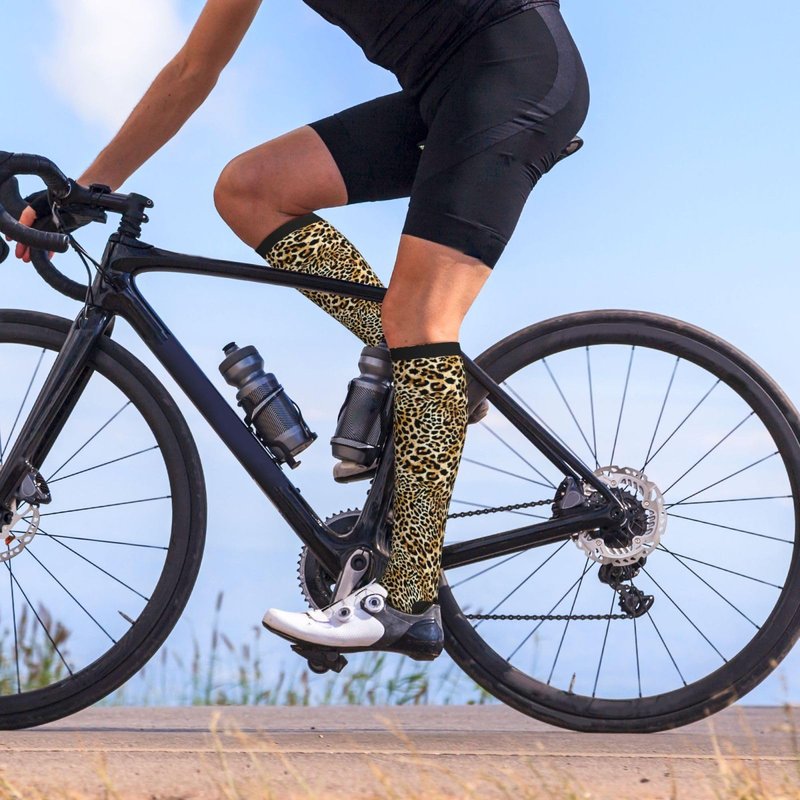 Wyayazh Leopard Print Compression Socks Women Men Knee High Support Socks For Athletic Running Cycling