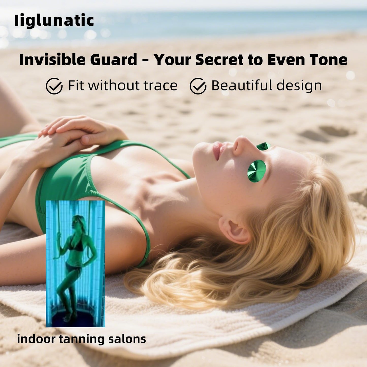 Iiglunatic Tanning Goggles, Tanning Eye Protection 50sets - Latex-Free Disposable for Stand-Up Tanning Beds, Salon & Home Use_Emerald green