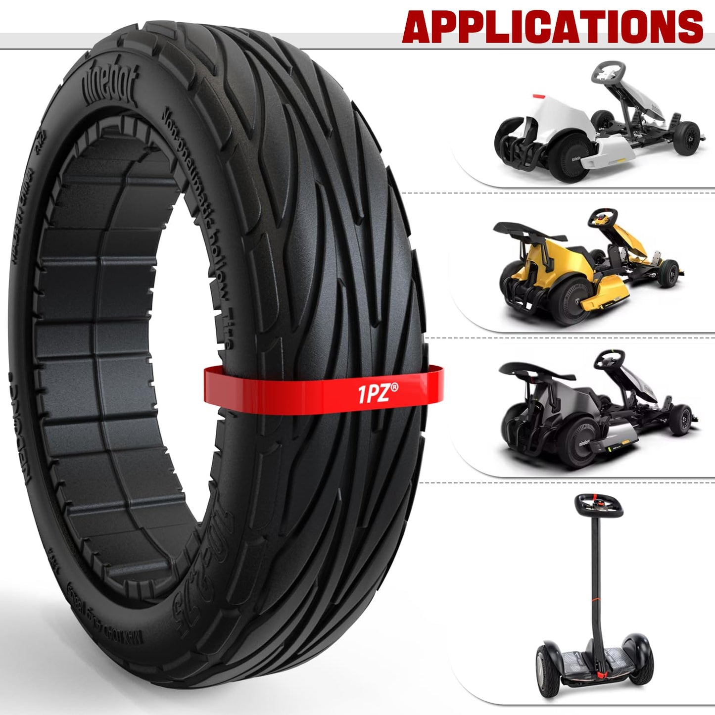 1PZ Comfort Tire 10-2.75 for Electric GoKart Pro and Gokart Bundle Rear Tire, Replacement for Ninebot by Segway S-MAX Self Balance Scooter, Gokart(with Ninebot S Max)