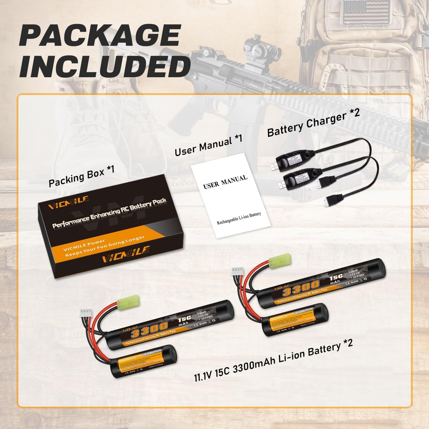 Skiennix 3300mAh Airsoft Battery - 11.1V Nunchuck Rechargeable for AEG AK47 M4 MP5 & More