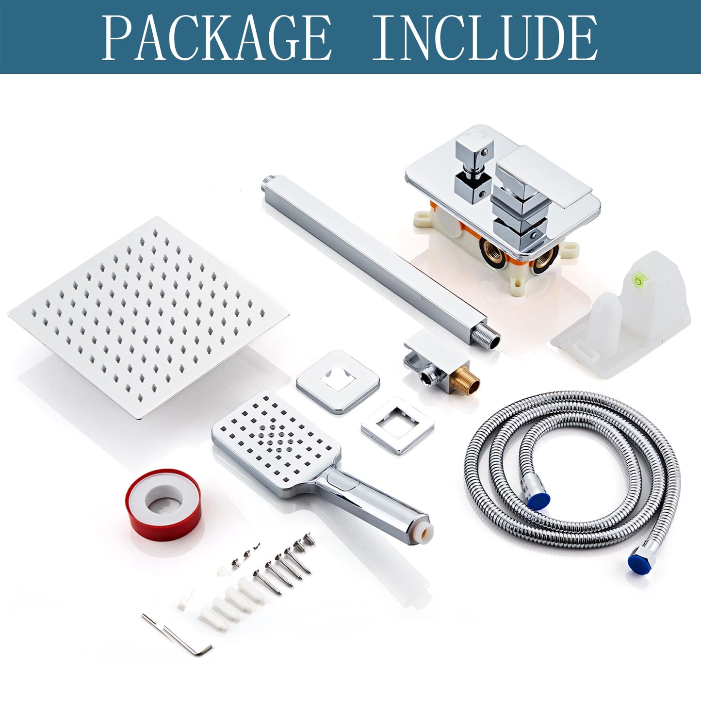 RTOBWEYE 8 Inch Shower Faucet Set, Rainfall Shower System with High Pressure Handheld Shower Head, Bathroom Mixer Wall Mounted Shower Faucet Rough-in Valve and Trim Kit, Polish Chrome, with 3-Setting