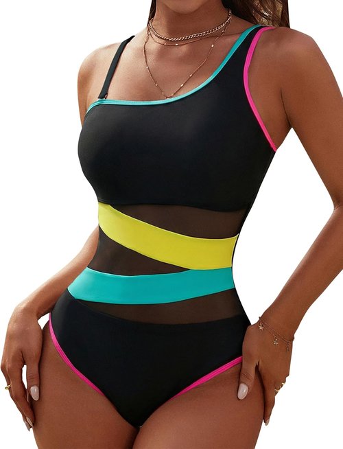 Blooming Jelly Women's One-Piece Bathing Suit - Slimming Mesh Design | Stylish One Shoulder Swimwear 2026
