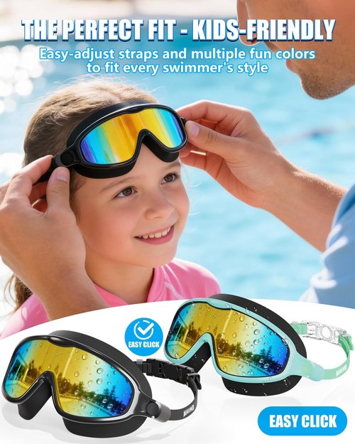 Aegend Swim Goggles for Kids | 2-Pack Anti-Fog, UV Protection, Wide Frame for Ages 3-14