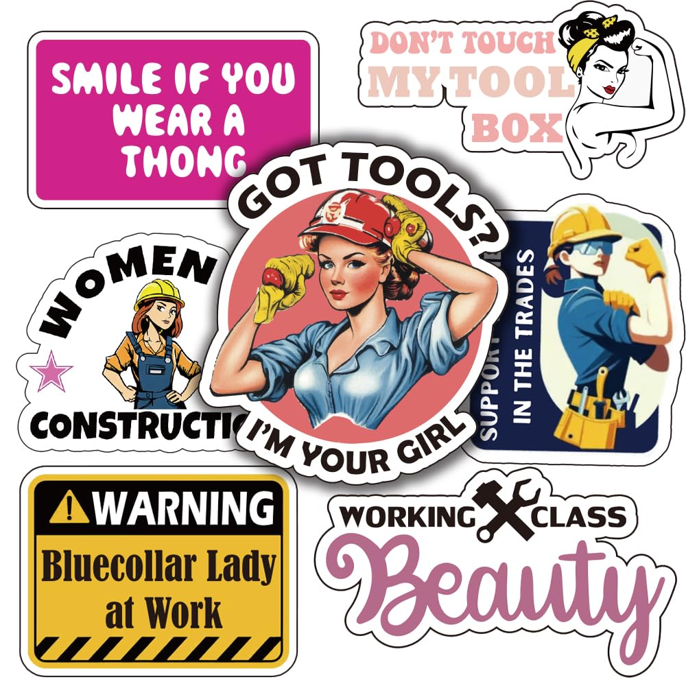 Women Hardhat Sticker | Funny Women in Trade Decals | Female Blue Collar Hard Hat Decals for Car,Waterbottle,Phone,Laptop