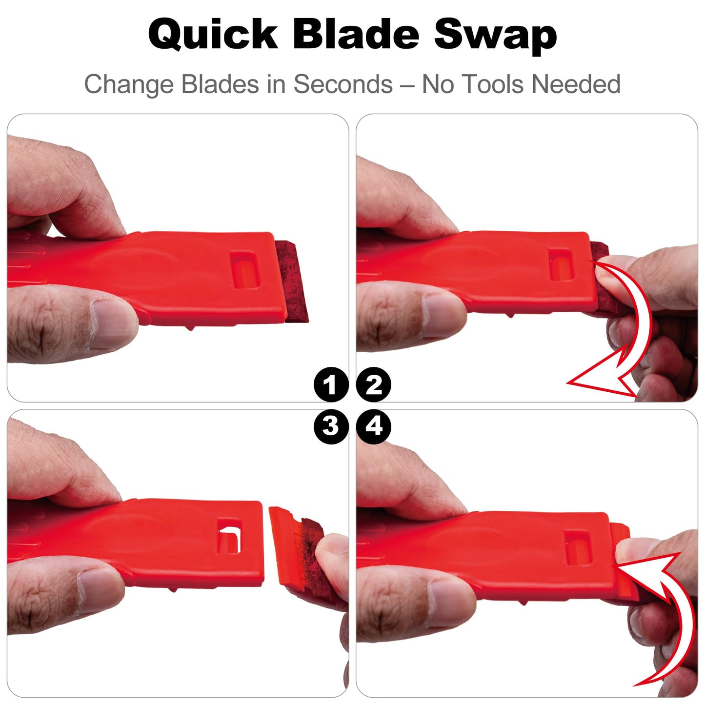 Dual-Width Plastic Razor Blade Scraper Tool Non Scratch - 2-Pack With 100 Blades, Single Or Double Wide Head, Removes Stickers, Labels, Decals, Adhesive & Paint On Glass, Cooktops, Car Windows & Tiles