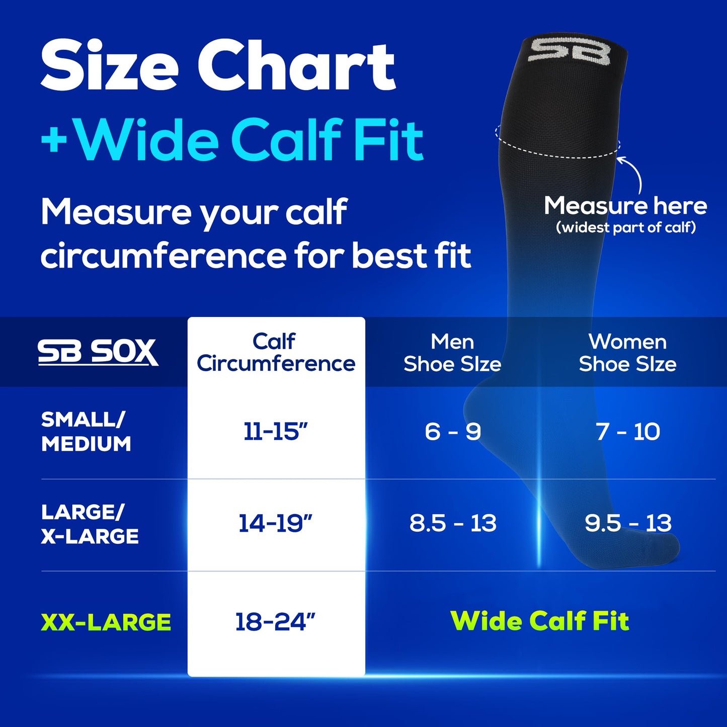 SB SOX Lite Compression Socks for Men & Women (15-20mmHg) – Best Compression Socks for Flying, Medical, Sports, Wide Calf Fit, and Daily Wear (Black/Gray, XXL)