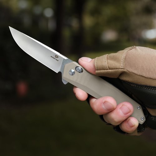 MOSSY OAK Folding Pocket Knife, 3.5-Inch D2 Steel Drop Point Blade, G10 Handle, Small EDC Knife with Belt Clip for Camping, Hiking (Brown)