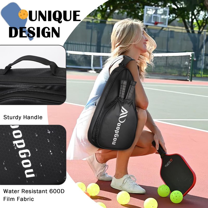 MoopGou Pickleball Bag - Pickleball Bags for Women Men - Pickleball Backpack with Adjustable Shoulder Strap for Pickleball Paddles, Pickleball Tote Bag for Sports, Travel- Black