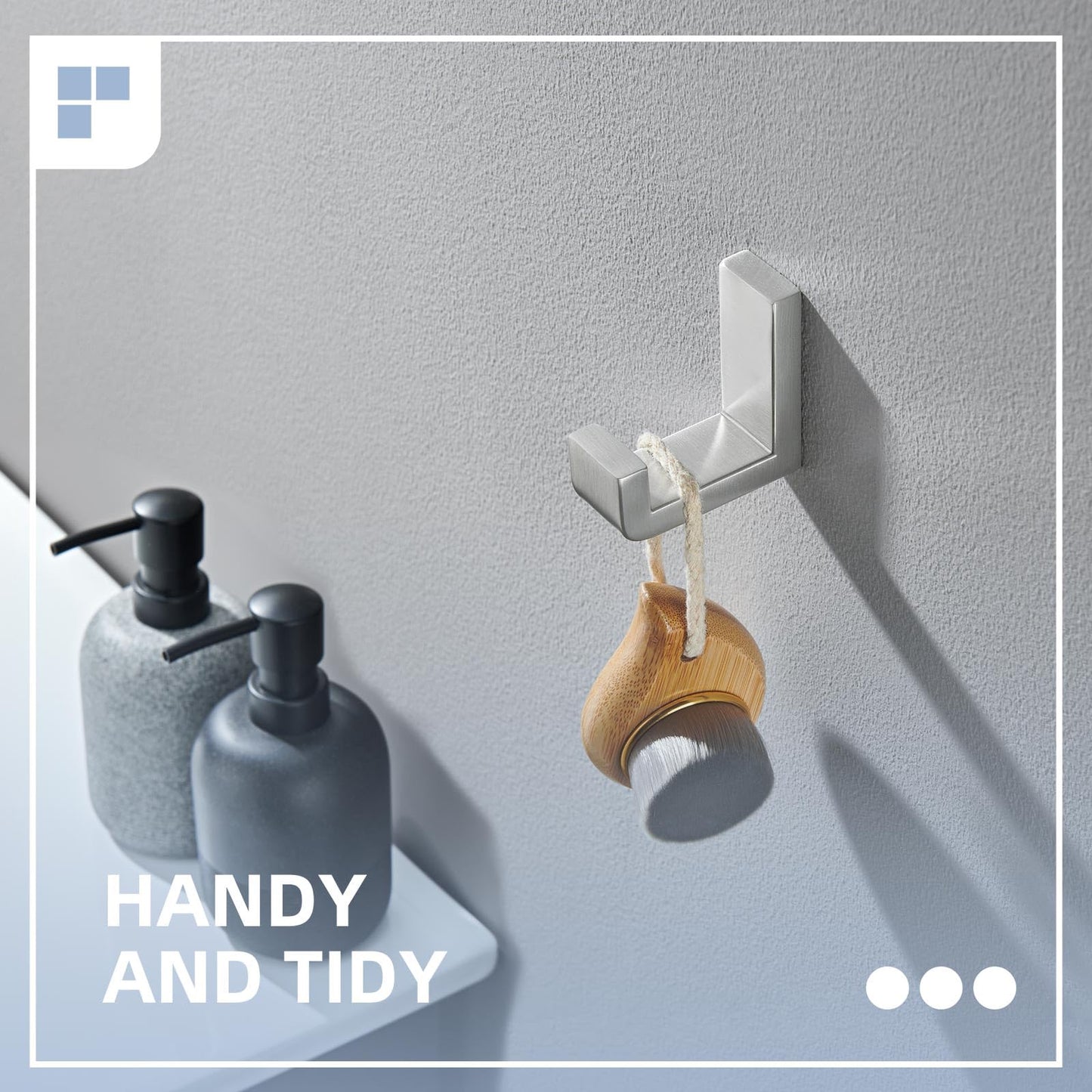 Angle Simple Towel Hook for Bathroom, SUS 304 Stainless Steel Shower Robe Coat Hook for Wall, Brushed Nickel