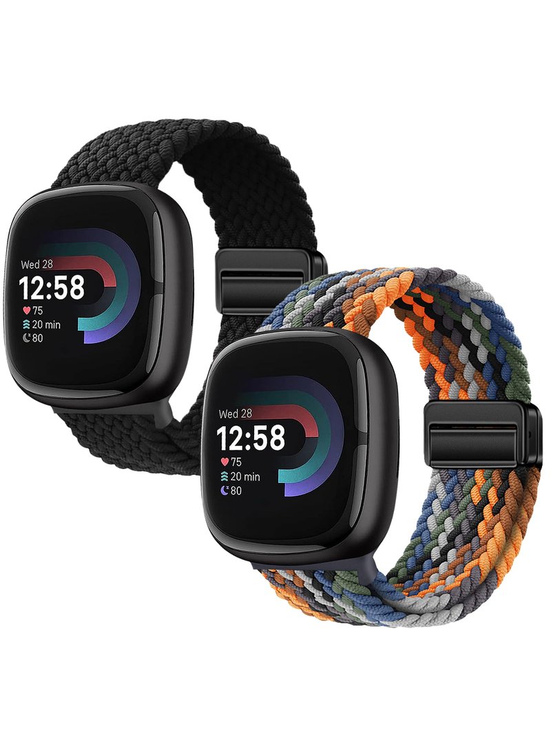 Yeahxing Braided Bands Compatible with Fitbit Versa 4/Fitbit Versa 3/Sense 2/Sense 1,Soft Stretchy Elastic Nylon Wristband Sport Loop Strap for Women Men